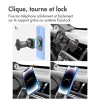 Accezz EasyLock Support de téléphone de voiture - Grille de ventilation - Universel - Rotation à 360 degrés - Noir