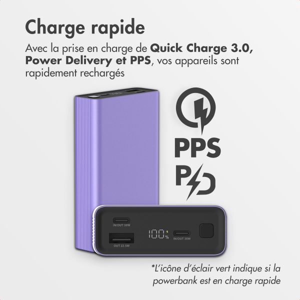 imoshion Ultra Series Aluminium | Batterie externe 20.000 mAh - Charge rapide jusqu'à 33 watts - Tropical Violet