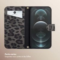 Selencia Étui de télephone portefeuille imprimé léopard Sabi Apple iPhone 12 (Pro) - Midnight Black