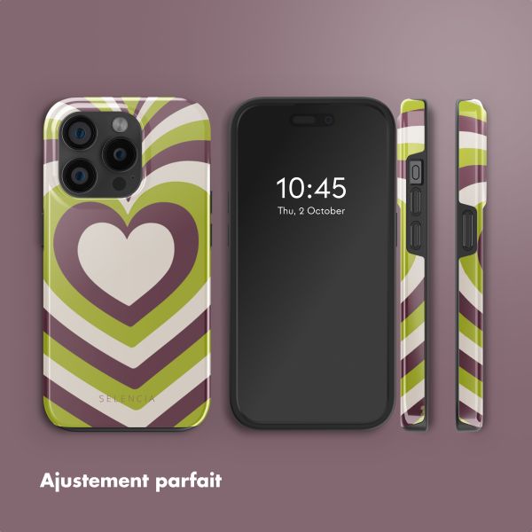 Selencia Coque arrière Vivid avec MagSafe Apple iPhone 15 Pro - Double Hearts Plum Fern