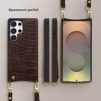 Selencia Coque de télephone Nova Croco avec cordon et porte-cartes Samsung Galaxy S25 Ultra - Choco Brown