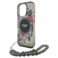 Guess MagSafe IML Flowers Case avec beads strap Apple iPhone 16 Pro - Noir