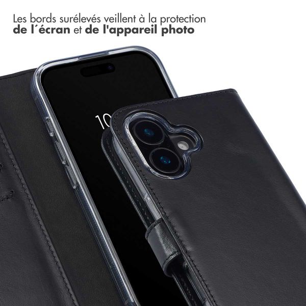 Selencia Étui portefeuille en cuir véritable Apple iPhone 16 Plus - Noir