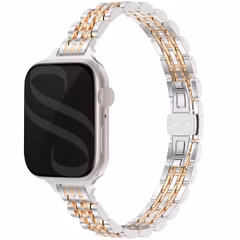 Selencia Bracelet en acier slim style Jubilee Apple Watch Series 1 t/m 9 / SE (38/40/41 mm) | Series 10 / 11 (42 mm) - Zilver & Rosé Goud / Silver & Rose Gold