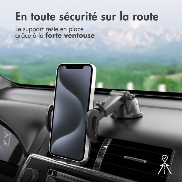 imoshion ﻿ Support de téléphone pour voiture - Réglable - Universel - Carbone - Tableau de bord / pare-brise - Noir