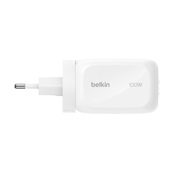 Belkin BoostCharge Pro chargeur GaN 3 ports 100 W avec kit d’adaptateurs de voyage - Blanc