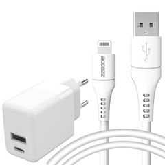 Accezz Chargeur Mural avec câble USB-C vers USB-A - Chargeur - certifié MFi - 20 Watt - 1 mètre - Blanc