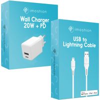 imoshion Chargeur de voiture avec câble Lightning vers USB - Chargeur - certifié MFi - Textile tissé - 20 Watt - 1,5 mètres - Blanc