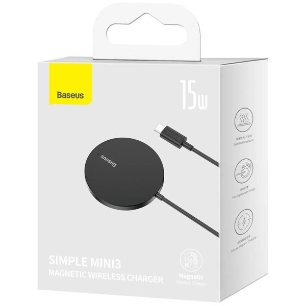 Baseus Simple Mini3 chargeur sans fil - Compatible avec MagSafe et Qi2 - 15 Watt - Noir