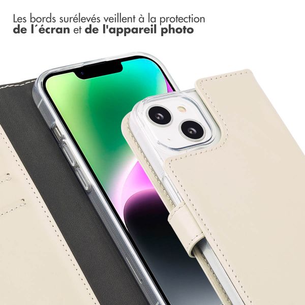 Selencia Étui de téléphone portefeuille en cuir véritable iPhone 14 - Greige