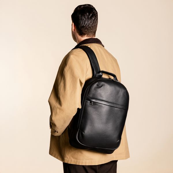 Accezz Leather Sac à dos ordinateur 16 pouces - Noir