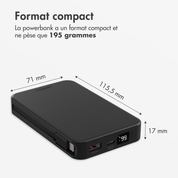 Accezz Powerbank 10 000 mAh avec câbles intégrés - Noir