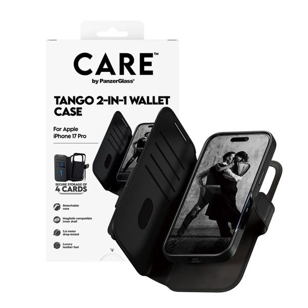 CARE by PanzerGlass Étui de télephone portefeuille Tango 2 en 1 avec MagSafe Apple iPhone 17 Pro - Noir