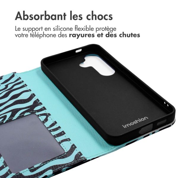 imoshion Étui de téléphone portefeuille Design Samsung Galaxy S24 - Black Blue Stripes