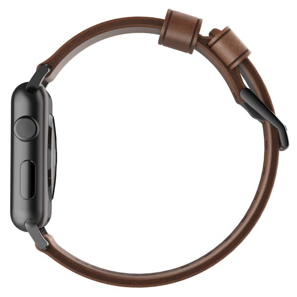 Nomad Bracelet en cuir moderne Apple Watch Series 1 á 10 / SE / Ultra (2) (44/45/46/49 mm) - Marron/Noir