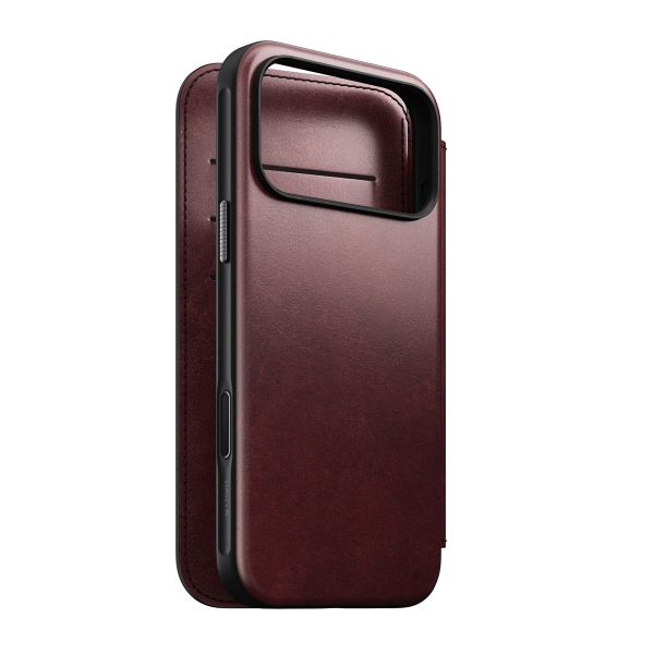 Nomad Étui de style livre folio moderne en cuir Horween avec MagSafe Apple iPhone 17 Pro Max - Burgundy