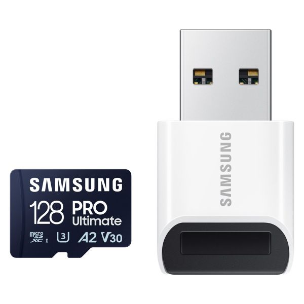 Samsung PRO Ultimate microSD - 128GB - Inclus un lecteur de cartes USB - UHS-I/U3/Full HD/4K UHD