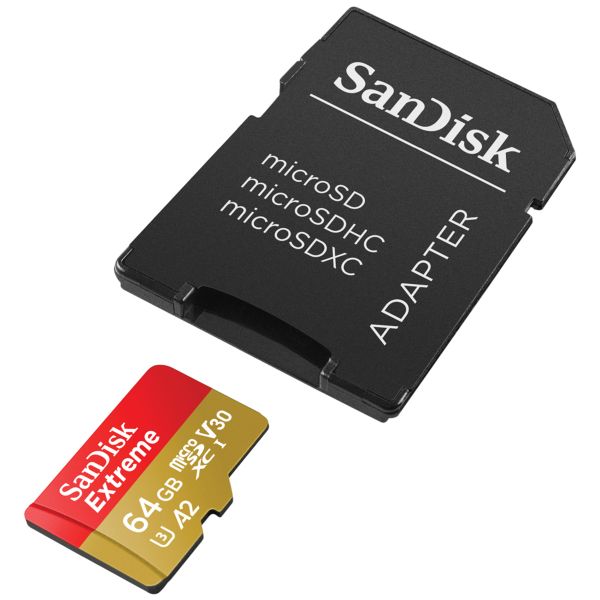 SanDisk microSD Extreme - 64GB - Inclus RescuePro Deluxe - UHS-I/U3/Full HD/4K UHD