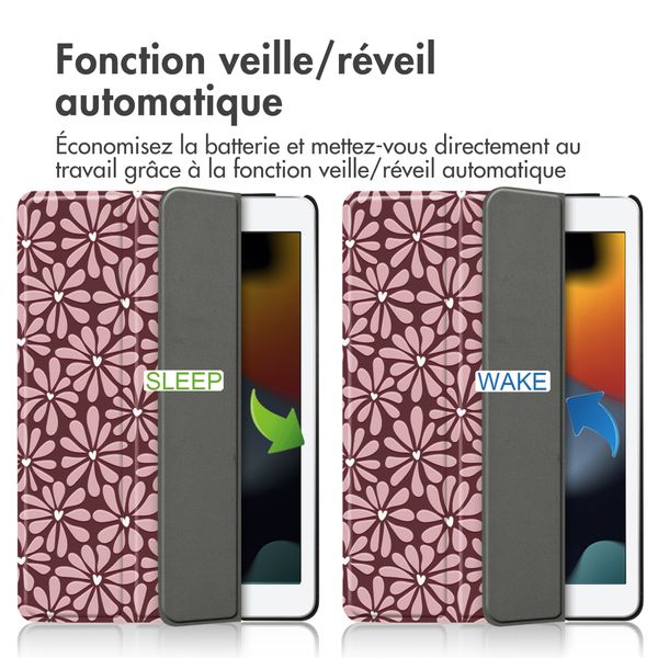 imoshion Coque tablette Design Trifold Apple iPad 9 (2021) 10.2 pouces / iPad 8 (2020) 10.2 pouces / iPad 7 (2019) 10.2 pouces - Bloom Love Blush