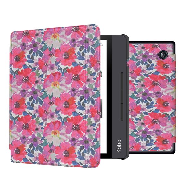 imoshion Design Slim Hard Sleepcover avec support Kobo Libra H2O - Flower Watercolor