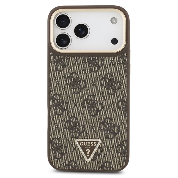 Guess Coque arrière en cuir avec logo Triangle classique et MagSafe Apple iPhone 17 Pro Max - Marron