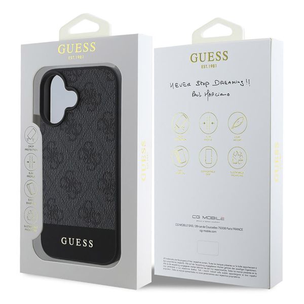 Guess Coque arrière Bottom Stripe 4G Apple iPhone 16 - Gris