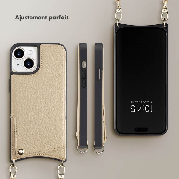 Selencia Coque arrière avec cordon et porte-cartes Nova iPhone 15 - Beige