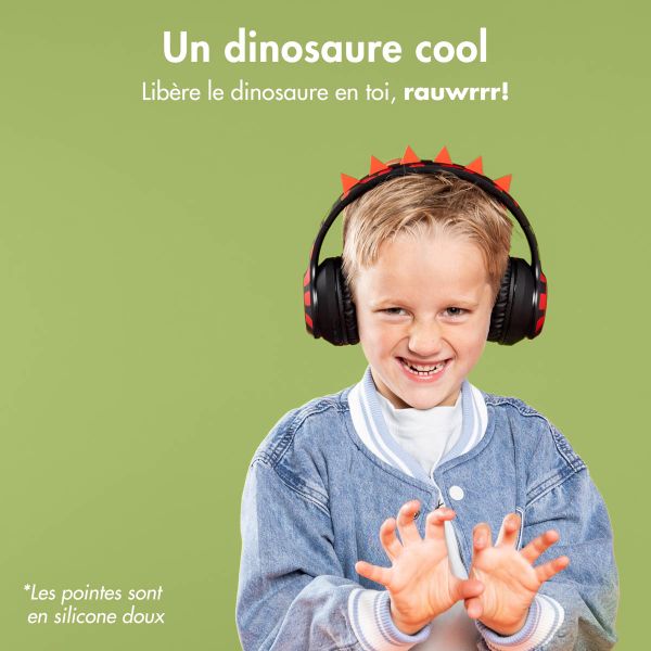 imoshion Kids Dino Bluetooth Casque - Casque pour enfants avec limiteur de décibels - Casque sans fil + câble AUX - Black / Red