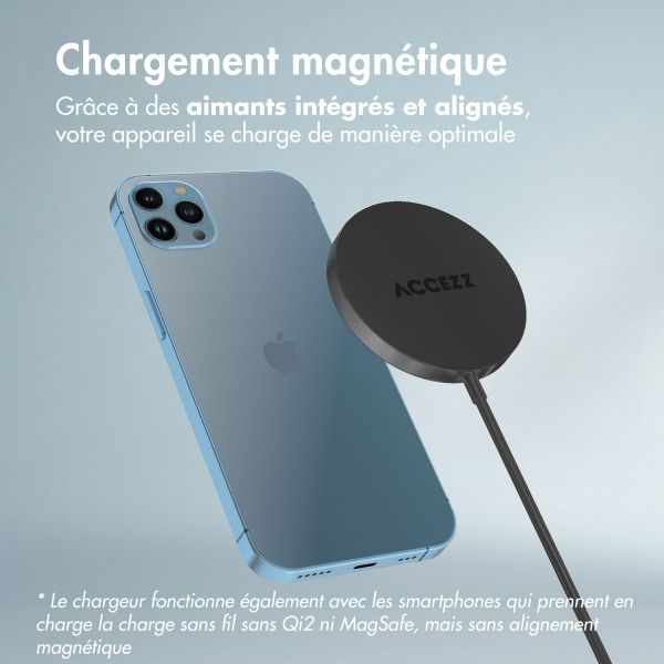 Accezz Chargeur sans fil USB-C - Chargeur sans fil MagSafe et Qi2 - 1 mètres - Noir