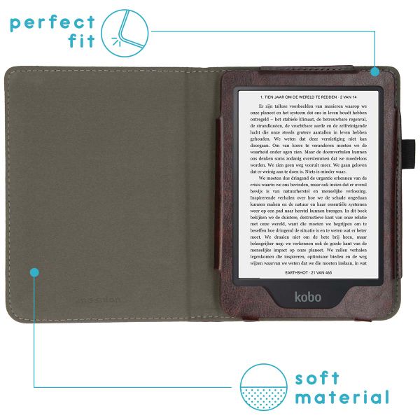 imoshion Étui de liseuse portefeuille en cuir végan Kobo Clara 2E / Tolino Shine 4 - Marron foncé