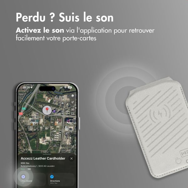 Accezz Portefeuille en cuir magnétique avec support - Compatible avec Apple Find My - Light Grey
