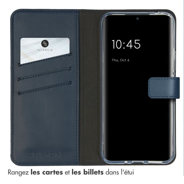 Selencia Étui portefeuille en cuir véritable Samsung Galaxy A54 (5G) - Bleu