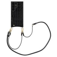 Selencia Coque de télephone Nova Croco avec cordon et porte-cartes Samsung Galaxy S24 Ultra - Noir