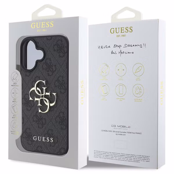 Guess Coque 4G Metal Logo Backcover Apple iPhone 16 - Noir
