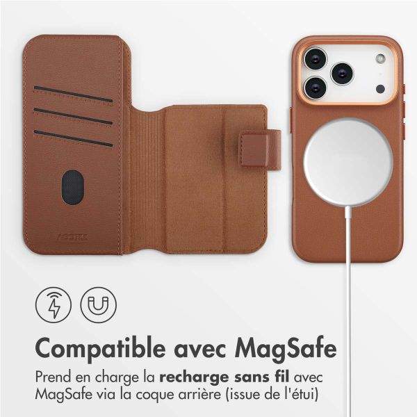 Accezz Étui de téléphone portefeuille en cuir 2-en-1 avec MagSafe Apple iPhone 17 Pro - Sienna Brown