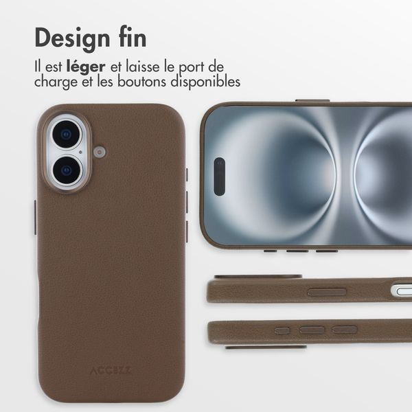Accezz Coque arrière en cuir avec MagSafe Apple iPhone 16 - Marron café