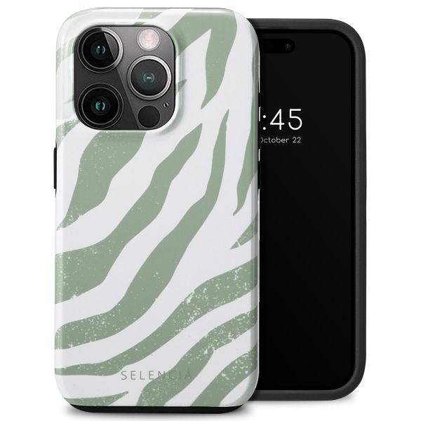 Selencia Coque arrière Vivid Tough iPhone 15 Pro - Colorful Zebra Sage Green