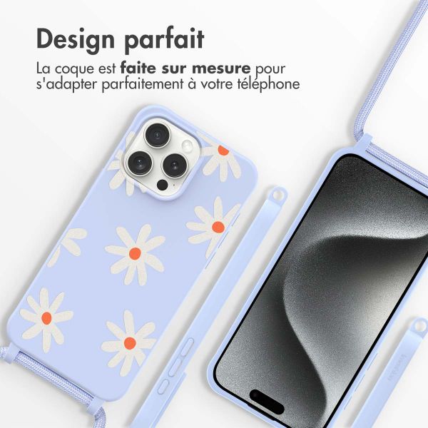 imoshion Coque design en silicone avec cordon Apple iPhone 15 Pro Max - Lila Flower Distance