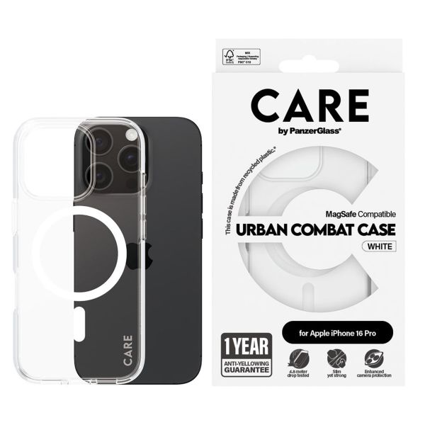 CARE by PanzerGlass Coque Urban Combat MagSafe iPhone 16 Pro - Transparent / Blanc