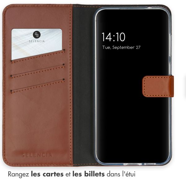 Selencia Étui portefeuille en cuir véritable Samsung Galaxy S23 FE - Marron clair