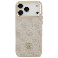 Guess Coque arrière en cuir avec logo Strass classique et MagSafe Apple iPhone 17 Pro Max - Rose