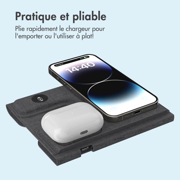 imoshion 3-en-1 Chargeur sans fil pliable Apple - iPhone / AirPods / Apple Watch - Gris