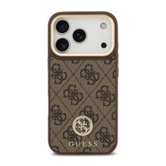 Guess Coque arrière en cuir avec logo Strass classique et MagSafe Apple iPhone 17 Pro - Marron