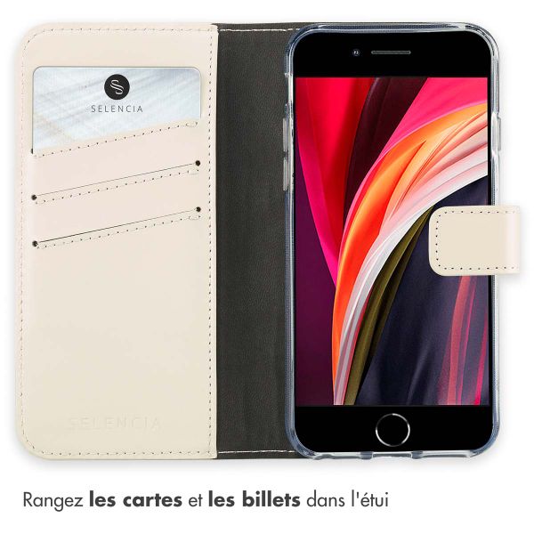Selencia Étui portefeuille en cuir véritable Apple iPhone SE (2022 / 2020) / 8 / 7 - Greige
