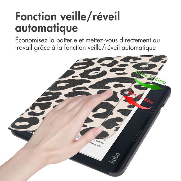 imoshion Design Slim Hard Sleepcover avec support Kobo Libra 2 / Tolino Vision 6 - Leopard