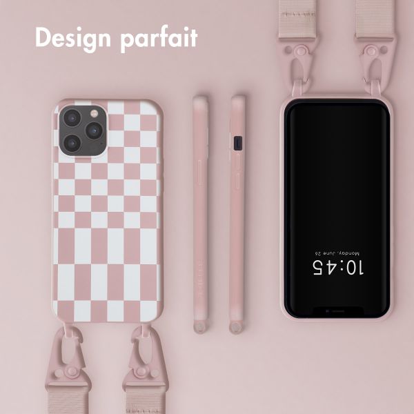 Selencia ﻿Coque design en silicone avec cordon amovible iPhone 12 Pro Max - Irregular Check Sand Pink