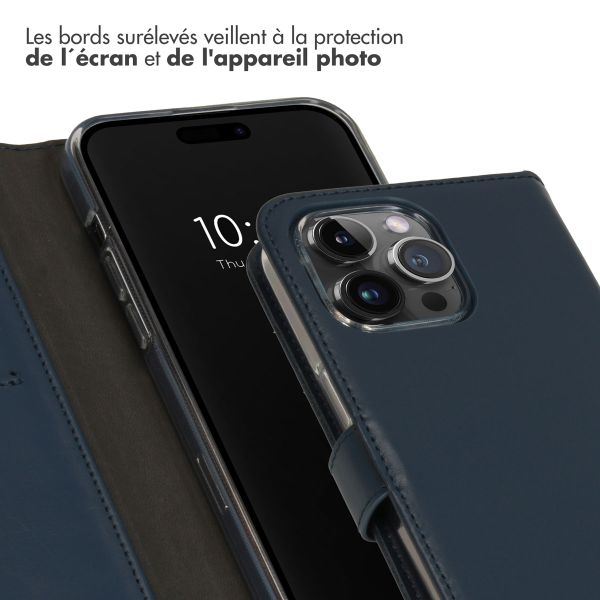 Selencia Étui portefeuille en cuir véritable Apple iPhone 15 Pro Max - Bleu