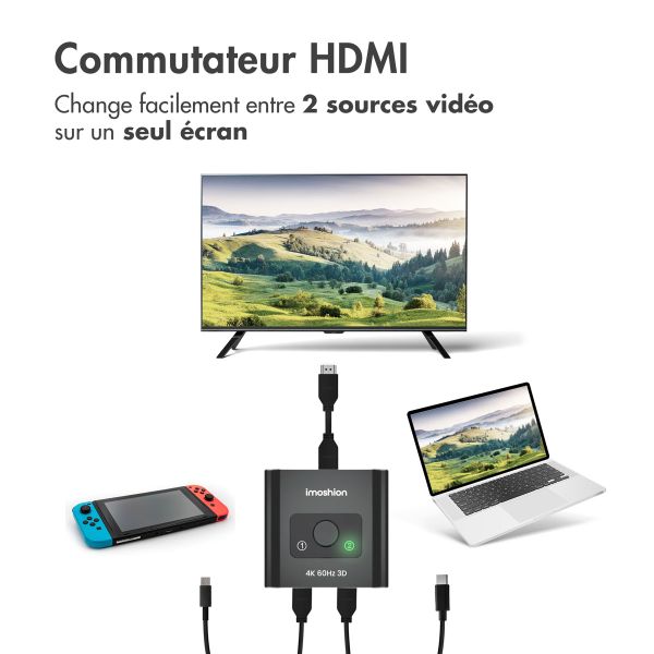 imoshion HDMI switch - 2-en-1 sortie / 1-en-2 sortie - 4K 60Hz 3D