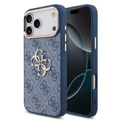 Guess Coque 4G Metal Logo Backcover Apple iPhone 17 Pro Max - Gold Edge - Blue