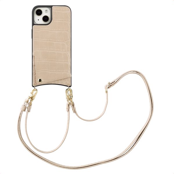 Selencia Coque de télephone Nova Croco avec cordon et porte-cartes Apple iPhone 13 - Beige